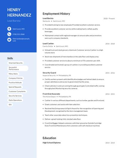 Lead Barista Resume