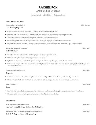 Lead Building Engineer Resume