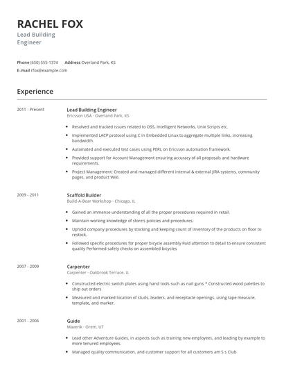 Lead Building Engineer Resume