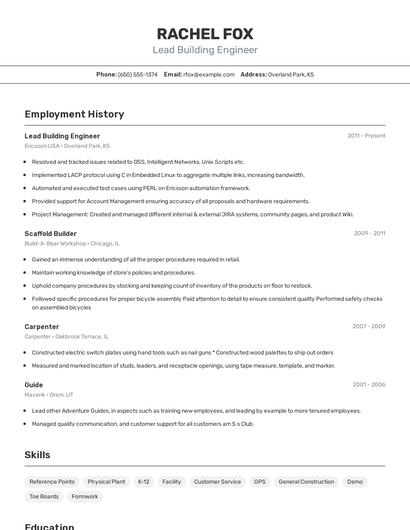 Lead Building Engineer Resume
