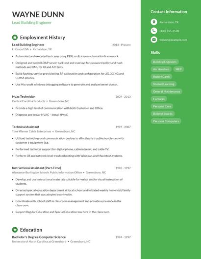 Lead Building Engineer Resume