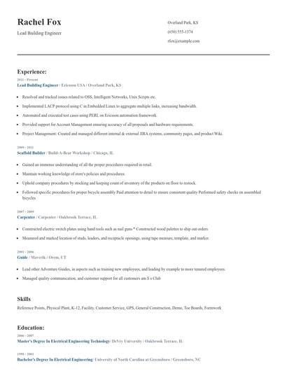 Lead Building Engineer Resume