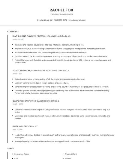 Lead Building Engineer Resume