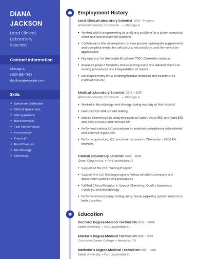 Lead Clinical Laboratory Scientist Resume