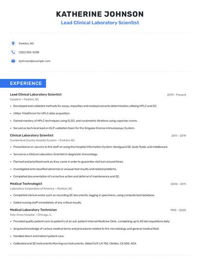 Lead Clinical Laboratory Scientist Resume