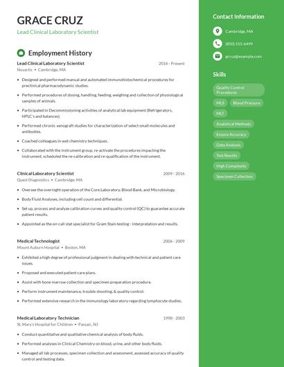 Lead Clinical Laboratory Scientist Resume