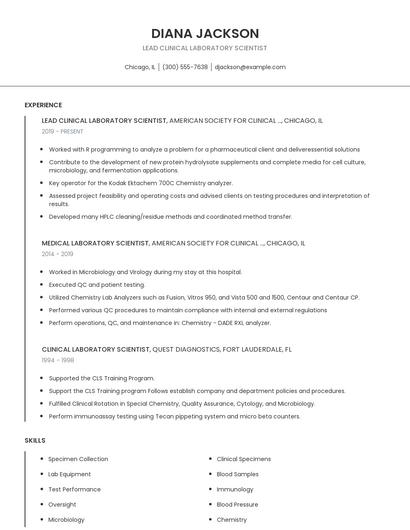 Lead Clinical Laboratory Scientist Resume