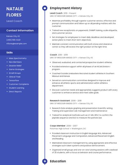 Lead Coach Resume