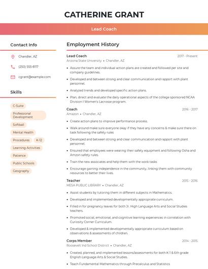 Lead Coach Resume