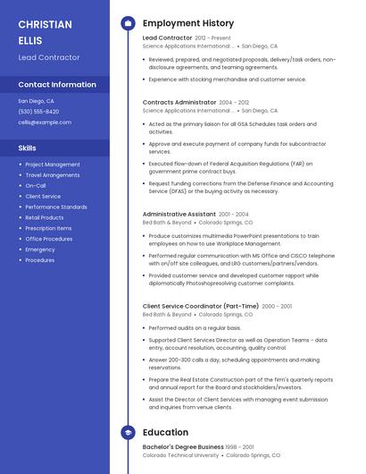 Lead Contractor Resume