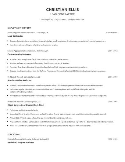 Lead Contractor Resume