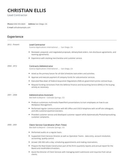Lead Contractor Resume