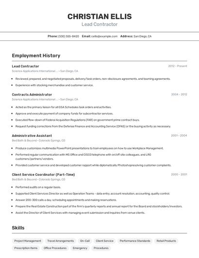 Lead Contractor Resume