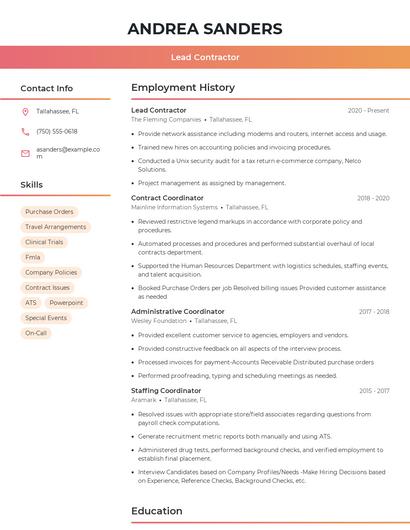 Lead Contractor Resume