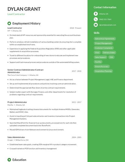 Lead Contractor Resume