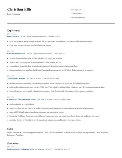 Lead Contractor Resume