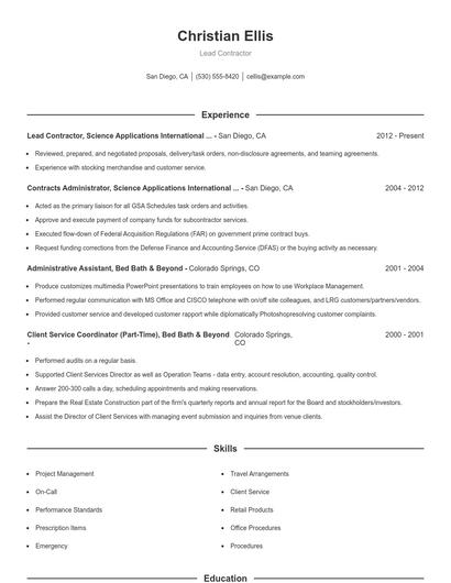 Lead Contractor Resume