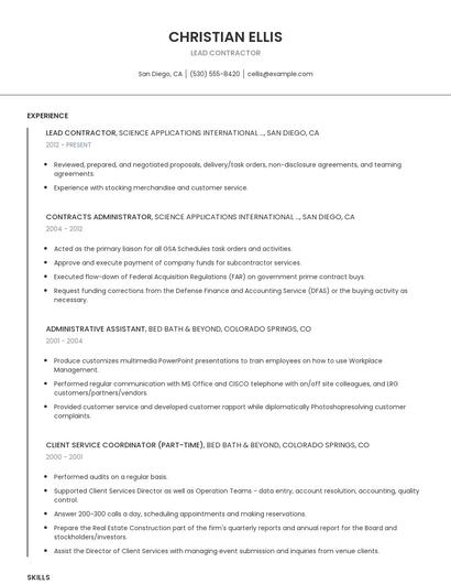 Lead Contractor Resume