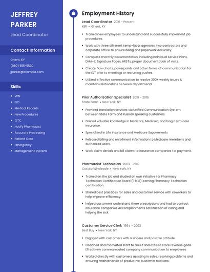 Lead Coordinator Resume