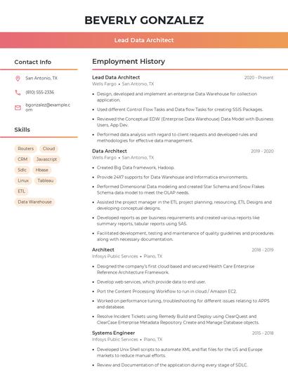 Lead Data Architect Resume