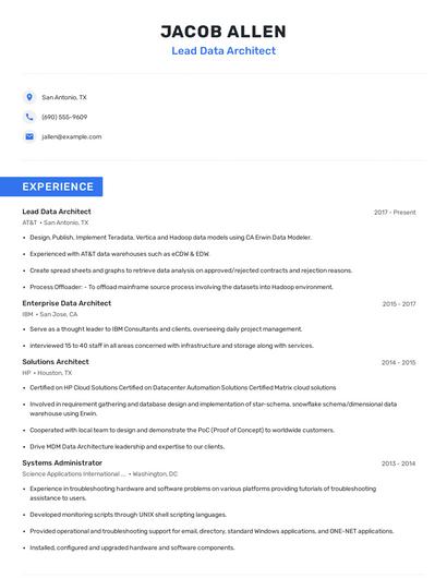 Lead Data Architect Resume