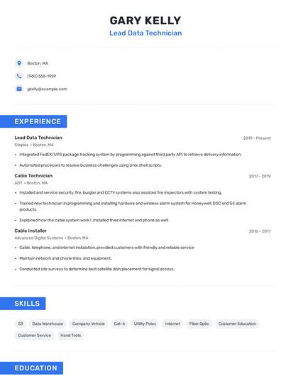 Lead Data Technician Resume
