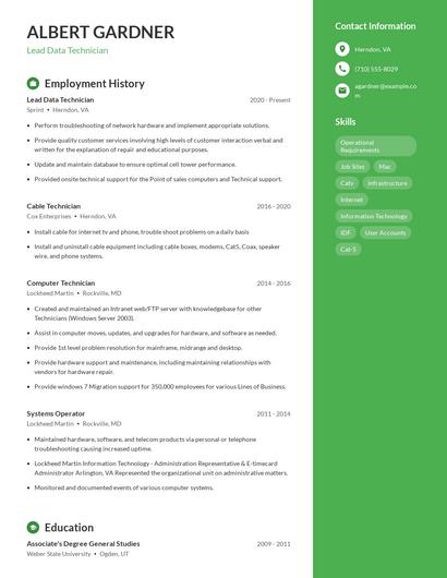 Lead Data Technician Resume
