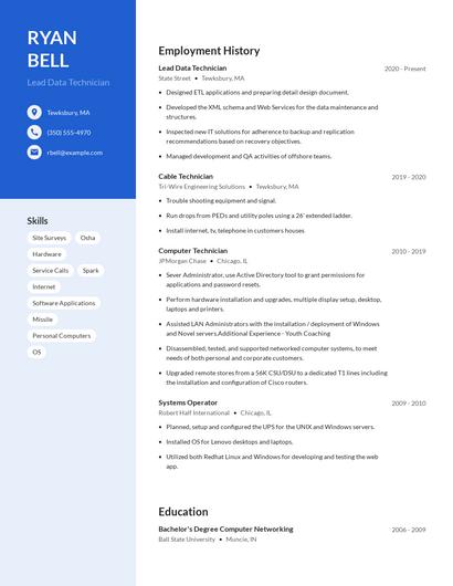 Lead Data Technician Resume