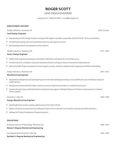 Lead Design Engineer Resume