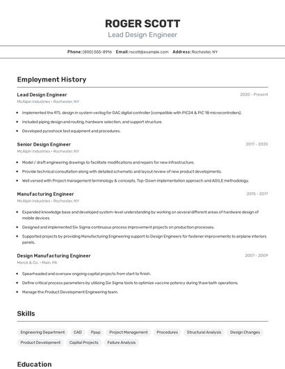Lead Design Engineer Resume