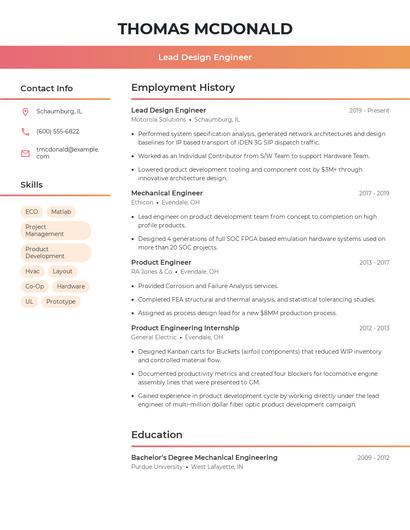 Lead Design Engineer Resume