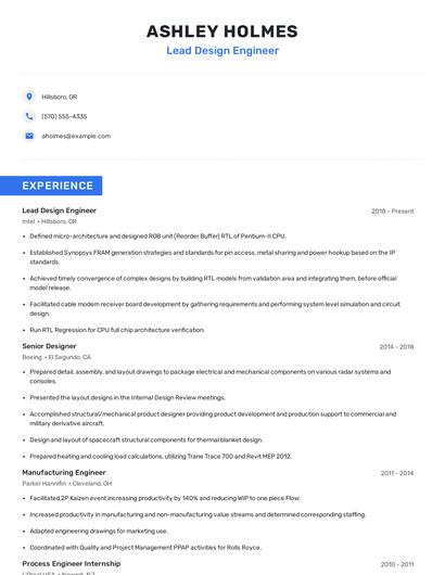 Lead Design Engineer Resume