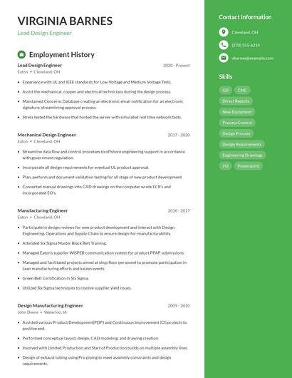 Lead Design Engineer Resume