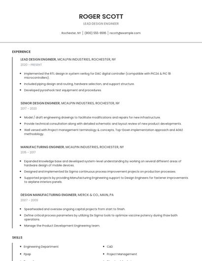 Lead Design Engineer Resume