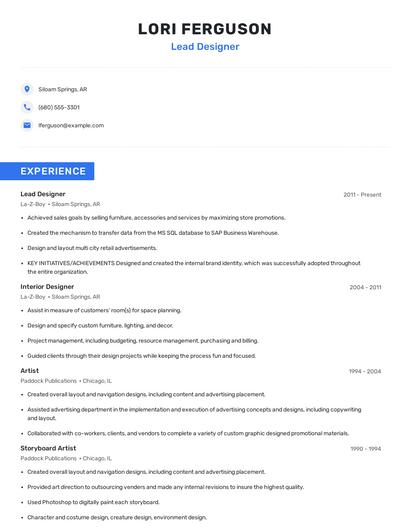 Lead Designer Resume