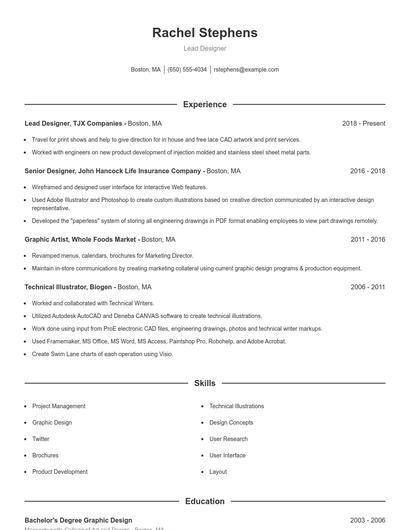 Lead Designer Resume