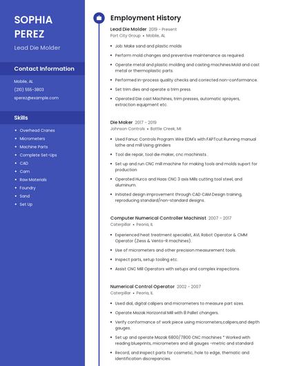 Lead Die Molder Resume