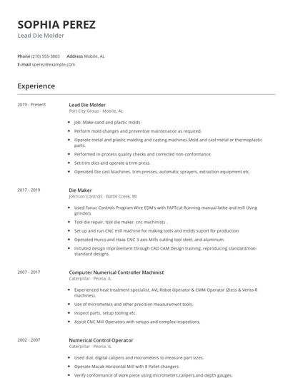 Lead Die Molder Resume