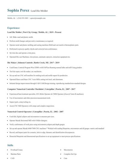 Lead Die Molder Resume