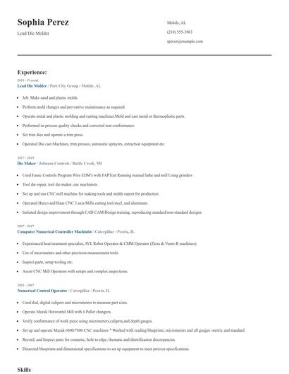 Lead Die Molder Resume