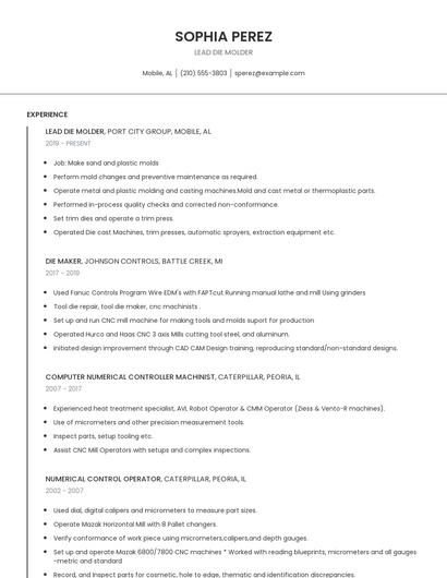 Lead Die Molder Resume