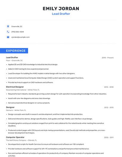 Lead Drafter Resume