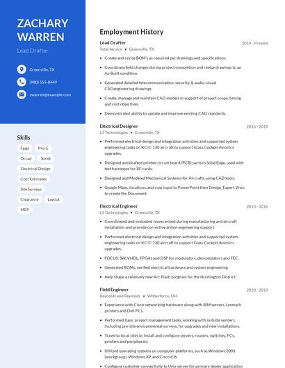 Lead Drafter Resume
