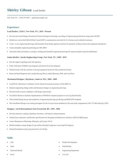 Lead Drafter Resume