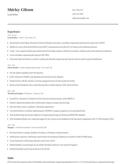 Lead Drafter Resume