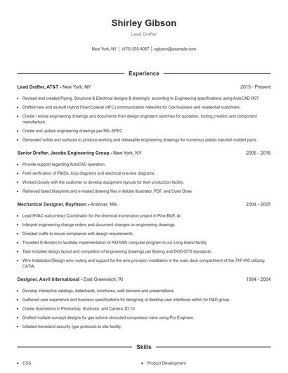 Lead Drafter Resume
