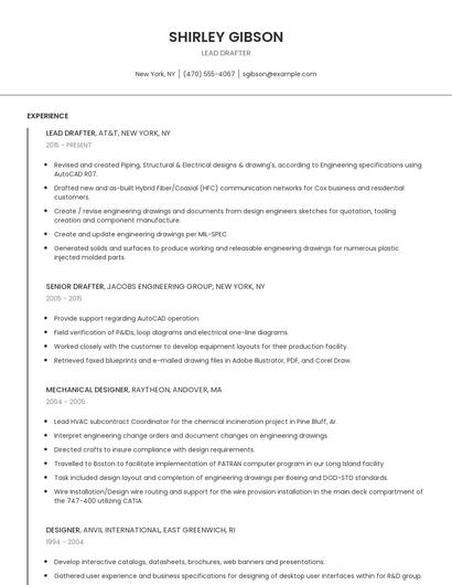 Lead Drafter Resume