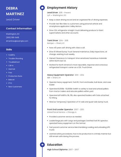 Lead Driver Resume