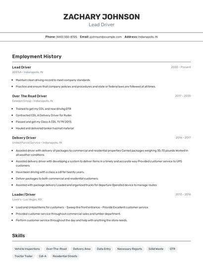 Lead Driver Resume