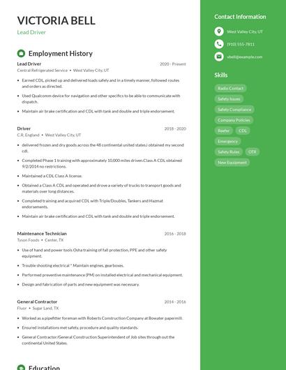 Lead Driver Resume